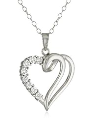 DiAura Sterling Silver Diamond-Accent Open Scroll Heart Pendant Necklace
