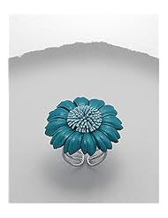 Light Blue Flower Leather Ring In White Base