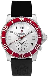 Maverick II Quartz Silver Tone Dial Black Strap Red Bezel Dual Time Zone