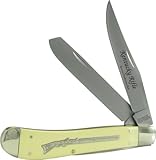 Schrade SC4R Old Timer Kentucky Rifle Large Gunstock Trapper Knife with Cream Delrin Handle with Old Timer Shield and Clip and Spey Blade