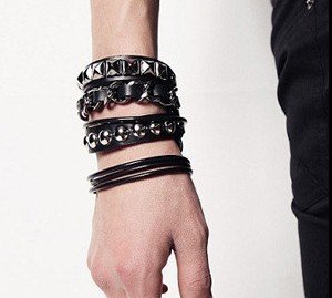 Men's Black Leather Bracelet Package-rock Style