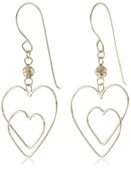 14k Yellow Gold Double-Heart Dangle Earrings