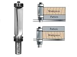 06-127B, 1/4 Shank Double Bearing Pattern Router Bit, 1/2 Cutter Diam., 1 Cutter Height With Downshear Cutting Action