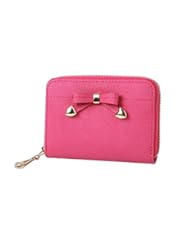 Apparel: Womens Ribbon Zip Around Genuine Leather Credit Card Case Organizer Compact Wallet Purse Hot Pink