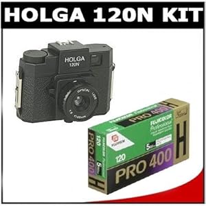 Holga 120N Medium Format Fixed Focus Camera with Lens with Fujifilm Fujicolor Pro 400H Color Negative Film, ISO 400, 120 Size, Pack of 5, USA