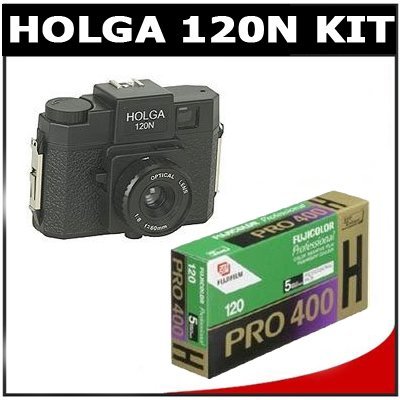 Holga 120N Medium Format Fixed Focus Camera with Lens with Fujifilm Fujicolor Pro 400H Color Negative Film, ISO 400, 120 Size, Pack of 5, USA