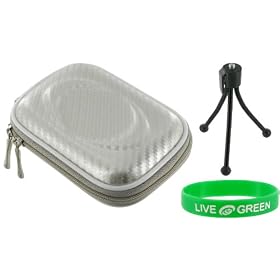 Hard Carrying Case (Candy Silver) and Tripod for JVC PICSIO GC-FM1BVUS HD Camcorder Black Ice