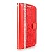 S7 Case, Galaxy S7 Case, Cellularvilla [Diamond Jewel] Embossed Flower Design Premium Pu Leather Wallet Case [Card Slots] [Stand Feature] Folio Flip Cover for Samsung Galaxy S7 (Red Bling)