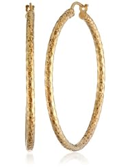 Goldtone Finish Silver Diamond Cut Clicktop Hoop Earrings