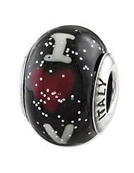 Sterling Silver Reflections I Heart Venice Black Italian Murano Bead
