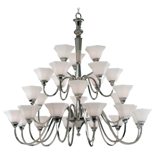 Kenroy Home 90548PNL Georgetown Twenty Seven-Light Chandelier, Polished Nickel Finish With Frosted White Globes