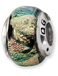 Gold and Green Dichroic Handmade Glass Charm for 3mm Charm Bracelets