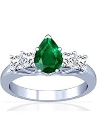 18K White Gold Pear Cut Emerald Ring With Sidestones