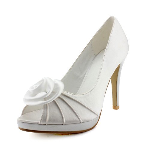 Women's Elegant Satin Upper High Heel Peep-toes With Satin Flower Wedding Bridal Shoes