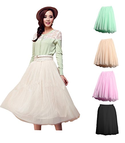 V28 Women 6-layer Mid Tulle Tutu Ballet Ruffle Bridal Petticoat Princess Skirt