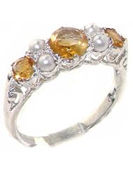 Quality Vintage Design Solid 925 Sterling Silver Natural Citrine & Pearl statement Ring - Finger Sizes 4 to 12 Available