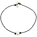 Cultured Freshwater Single Pearl Choker Necklace on Genuine Black Brown Leather Cord Jewelry for Women 18''