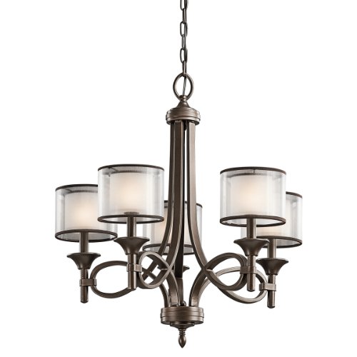 Kichler Lighting 42381MIZ Lacey 5-Light Chandelier, Mission Bronze with Cased Opal Inner Diffusers and Light Umber Translucent Outer Shades