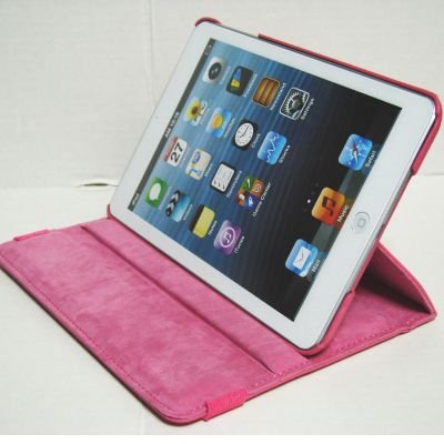 iPad mini ケース／アイパッド ミニ／スタンドＣ型／合皮製／牛皮模様／モニター回転式／ピンク／桃色