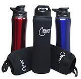 Best Price Smart Source Stainless Steel Water Bottles - 3 Pack (Red, Silver, Blue) with 3 Neoprene Sleeves in Black