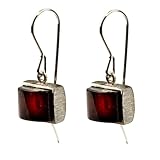 Fine Quality Cherry Amber Sterling Silver Contemporary Rectangular Earrings