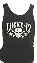 Lucky 13 Skull Stars Logo Black Muscle Tank Beater Shirt, Skull Crossbones Sexy Mens Lucky 13 Beater Muscle Shirt
