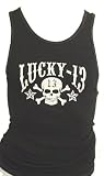 Lucky 13 Skull Stars Logo Black Muscle Tank Beater Shirt, Skull Crossbones Sexy Mens Lucky 13 Beater Muscle Shirt
