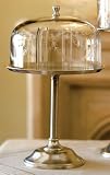 Antique Nickel Cake Stand with Etched Glass Cloche