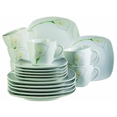 Domestic 920469 Calla Porzellan Kaffeeservice 18-teilig mit je 6 Tassen, Untertassen, Dessertteller