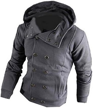 New Men Double Breasted Casual Hoodies Slim Long Sleeve Top Coat Outerwear (M, Blue Grey)