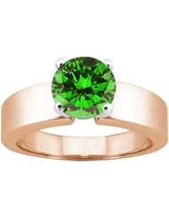 0.80 Ct Round Green SI1/SI2 Diamond 18K Rose Gold Ring