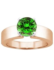 0.80 Ct Round Green SI1/SI2 Diamond 18K Rose Gold Ring
