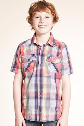 Pure Cotton Short Sleeve Dobby Check Shirt