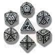 Q-Workshop Polyhedral 7-Die Set: Carved Elven Elvish Dice Set (Black and White)