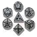 Q-Workshop Polyhedral 7-Die Set: Carved Elven Elvish Dice Set (Black and White)