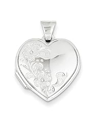 14k White Gold Polished Heart-Shaped Floral Locket. Metal Wt- 1.4g