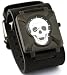 Nemesis #KIN930KK Men's Black IP Stainless Steel Skull Face Dial Wide Leather Cuff Band Watch