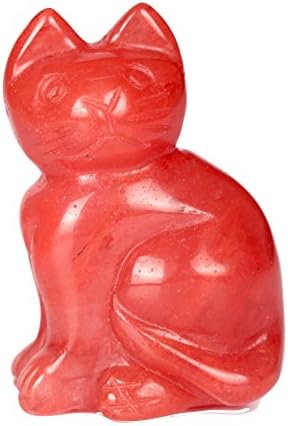 Cherry Quartz 2.0inch Cat Statue Feng Shui Crafts Natural Stone Carved Figurine Chakra Carving Stones Healing Reiki Free Pouch