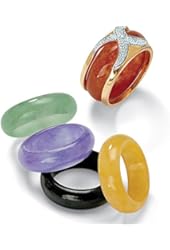 6-Piece Multi-Color Jade Gold Tone over .925 Silver Interchangeable Ring Set