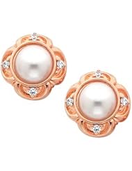 Pair of 14K Rose Gold Mabe Pearl and Diamond Earrings -- LIFETIME WARRANTY