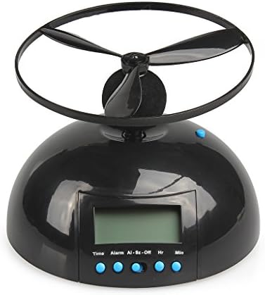 LOCAS New Creative 1.8" LCD Screen Display Digital Alarm Clock Helicopter Properller Desing Flying ABS Plastic Black