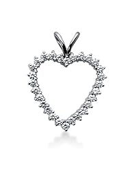 14K Gold Prong set Diamond Heart Pendant (1.40 cttw, F - G Color, SI2 Clarity)