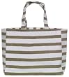 Cotton Canvas Sand and White Striped Pool Bag with Cloth Handles 15"L x 12.5"H