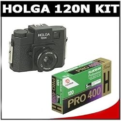 Holga 120N Medium Format Fixed Focus Camera with Lens with Fujifilm Fujicolor Pro 400H Color Negative Film, ISO 400, 120 Size, Pack of 5, USA
