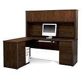 Prestige L-shaped Corner Computer Desk with Hutch in Chocolate