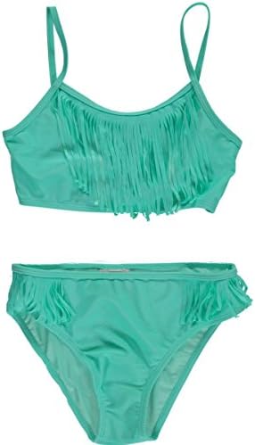 Surf Zone Big Girls' "Feel Free to Fringe" 2-Piece Bikini - mint, 7 - 8