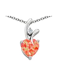 Original Star K (tm) 8mm Heart Shape Simulated Red Fire Opal Heart Pendant in 925 Sterling Silver