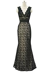 V-neck Floor Length Mermaid Illusion Lace Sweetheart Natural   Waistline Prom Dress 