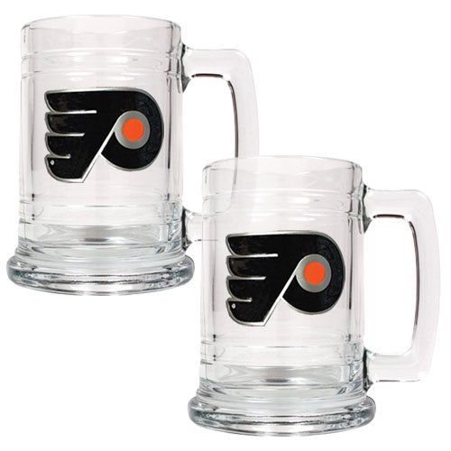 NHL Philadelphia Flyers Two Piece 15-Ounce Glass Tankard Set- Primary Logo