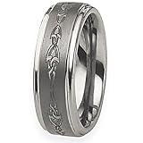 Chisel Tungsten Ring with Tribal Design (8.0 mm) - Sizes 7-13